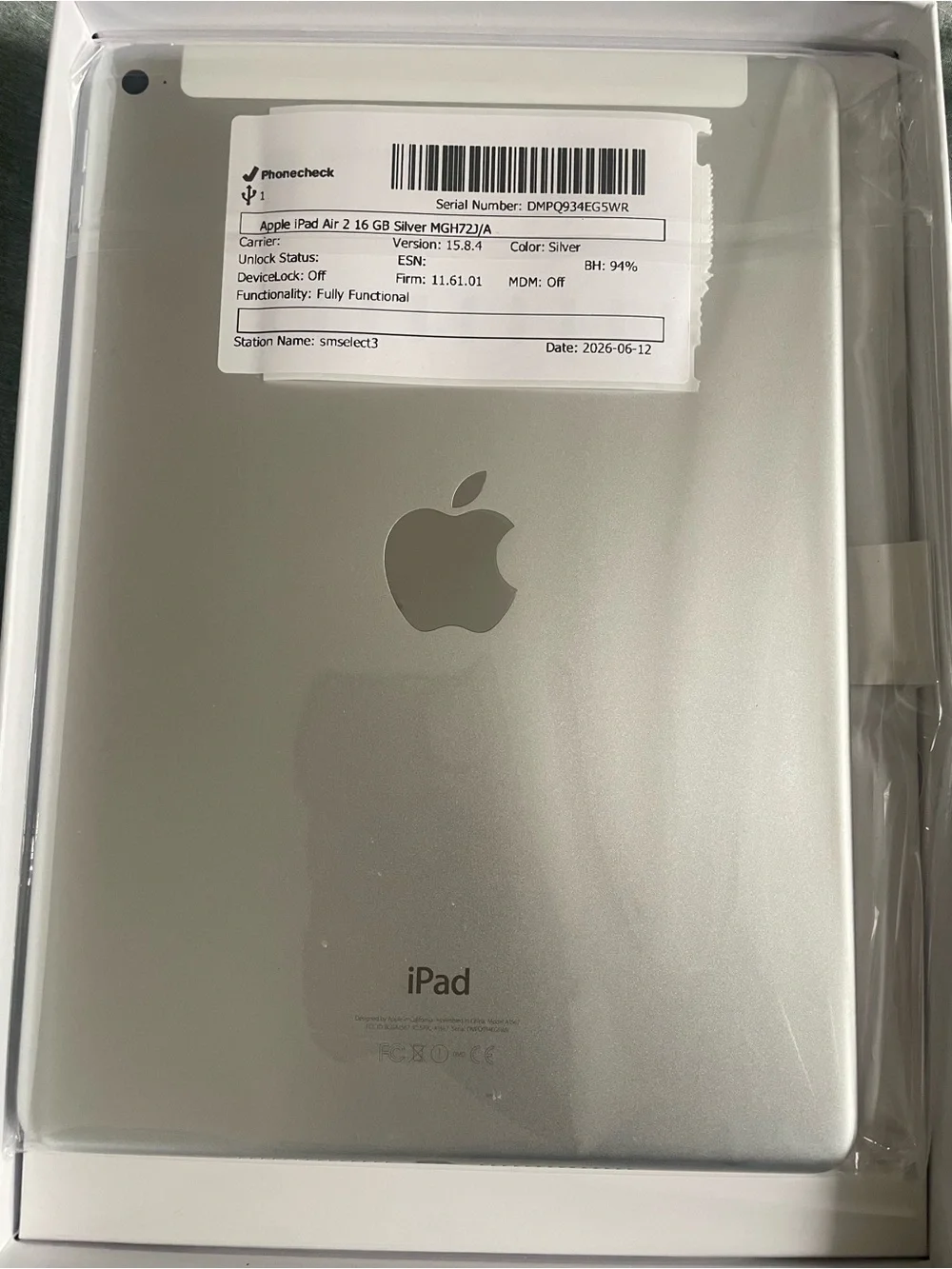 Apple iPad Air 2 Silver Back Panel Wi‑Fi Tablet